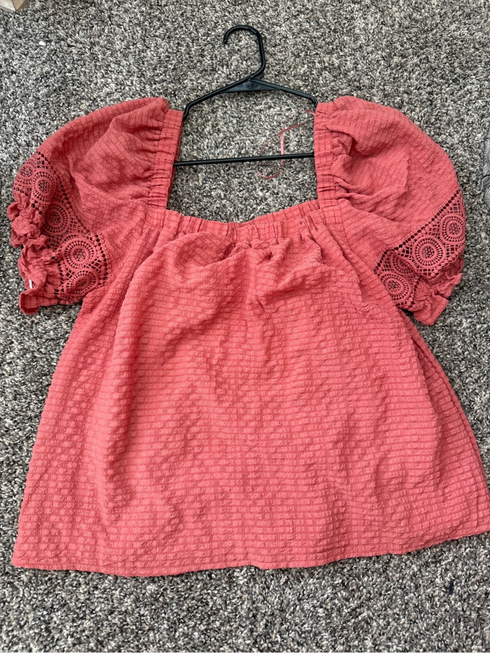 Rust Red Puff-Sleeve Square Neck Women's Top